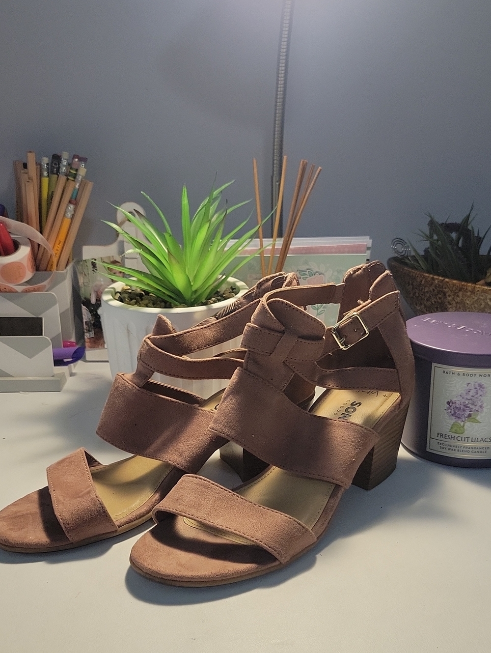 Sonoma Mauve Strappy Block Heel Sandals